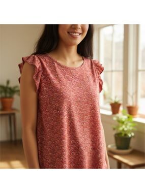 Elegant Red Floral Sleeveless Blouse Boho Office Flowy Feminine Xl Plus